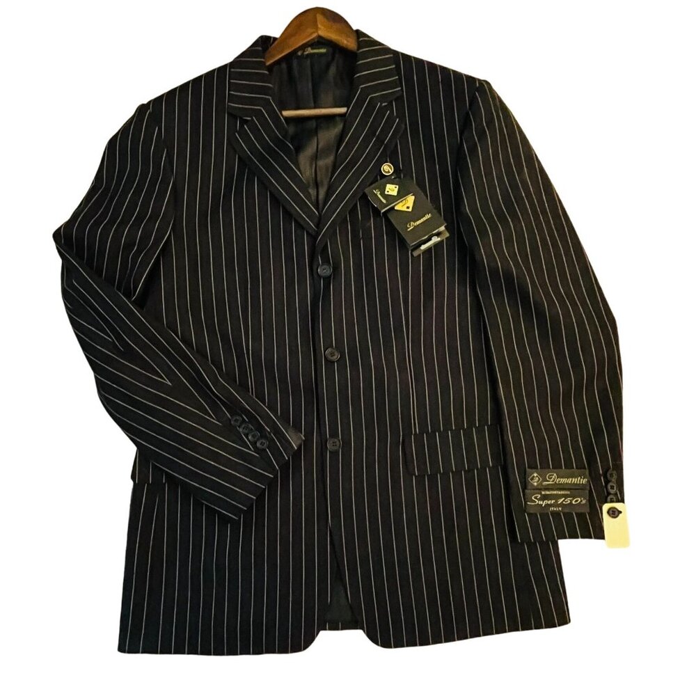 Demantie Mens Pinstriped Blazer Sz 38R and Vest sz 32 Super 150s Hand-Tailored